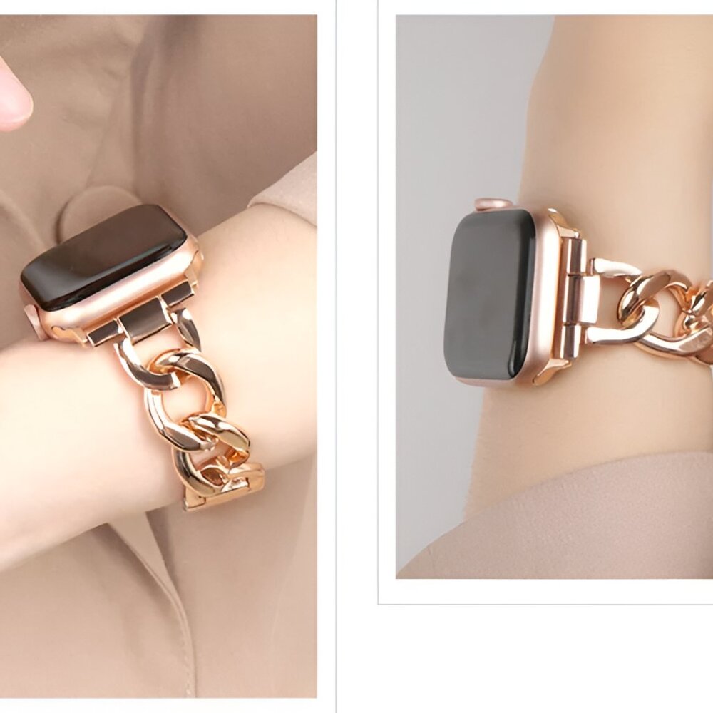 Stylish Metal Adjustable Strap Chain Stainless Band For Apple Watch - Rosegold - Picture 7 of 13